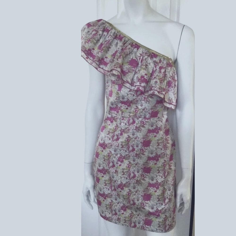 One Shoulder Lined Floral Party Dress SZ Jr. Med NWOT